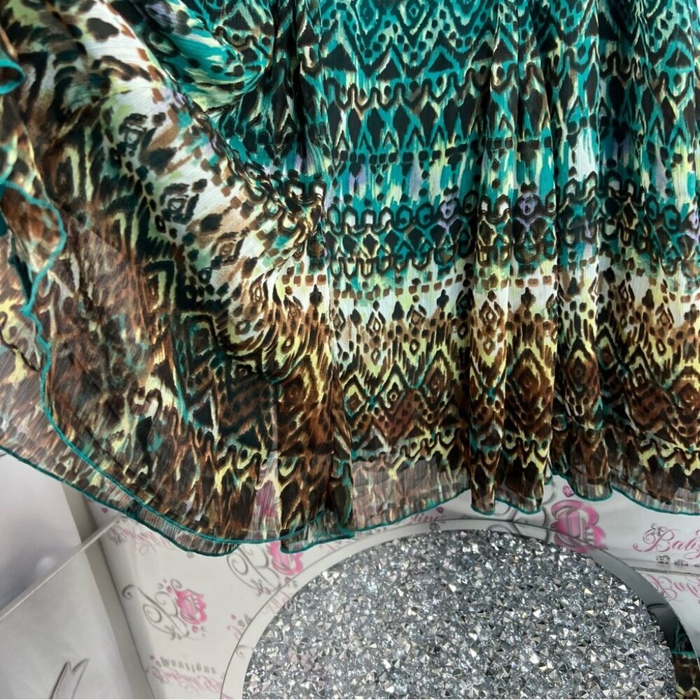 TanJay skirt long tiered Aztec boho ombrΓ© skirt Green and Brown Maxi Skirt - Picture 4 of 8